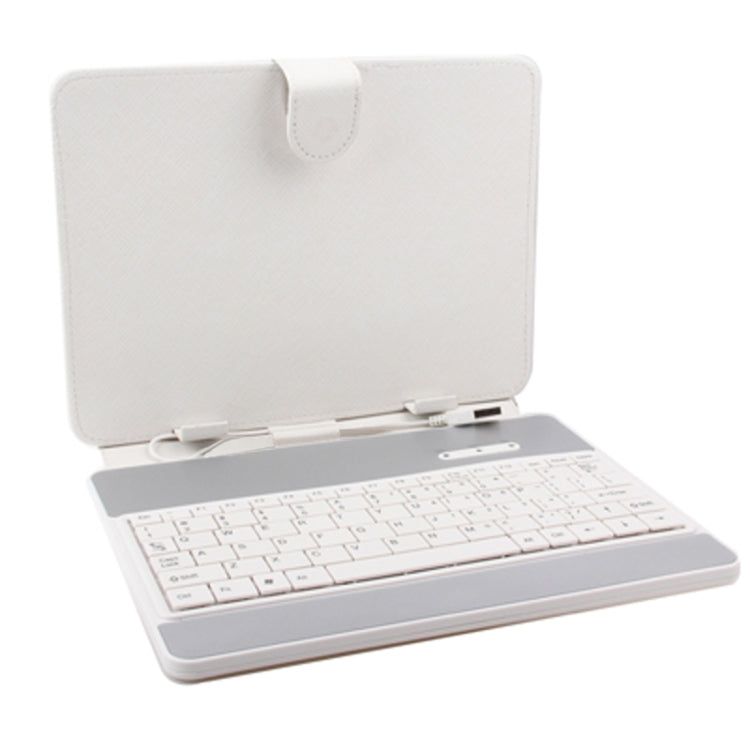 8 inch Universal Tablet PC Leather Tablet Case with USB Plastic Keyboard / Holder(White)
