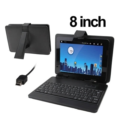 8 inch Universal Tablet PC Leather Tablet Case with Mini USB Plastic Keyboard / Holder(Black)