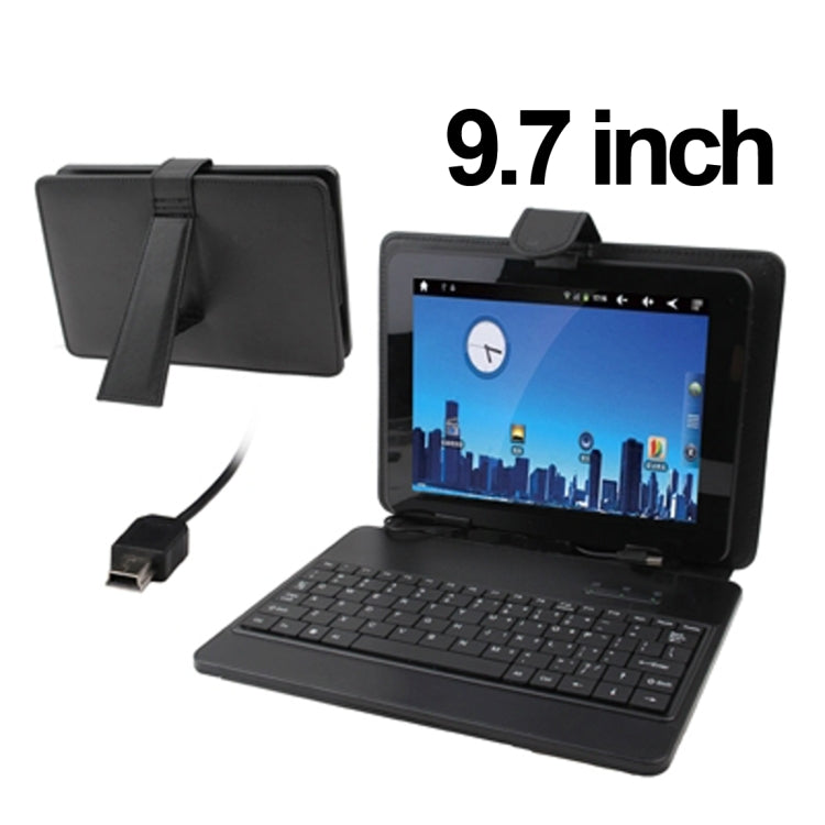 9.7 inch Universal Tablet PC Leather Tablet Case with Mini USB Plastic Keyboard / Holder(Black)