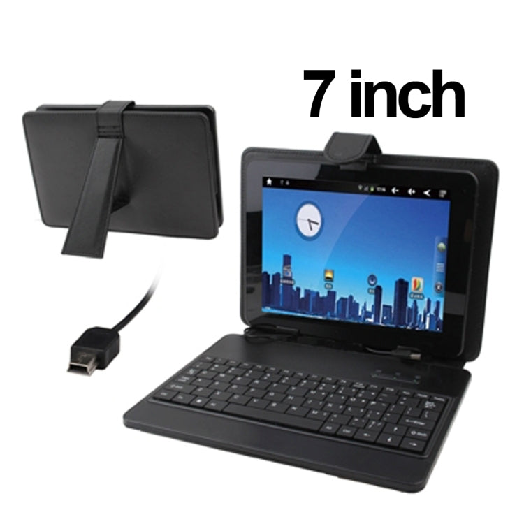 7 inch Universal Tablet PC Leather Tablet Case with Mini USB Plastic Keyboard / Holder(Black)