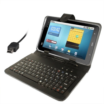 7 inch Universal Tablet PC Gird Texture Leather Tablet Case with Mini USB Plastic Keyboard / Holder(Black)