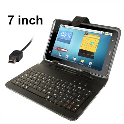 7 inch Universal Tablet PC Gird Texture Leather Tablet Case with Mini USB Plastic Keyboard / Holder(Black)