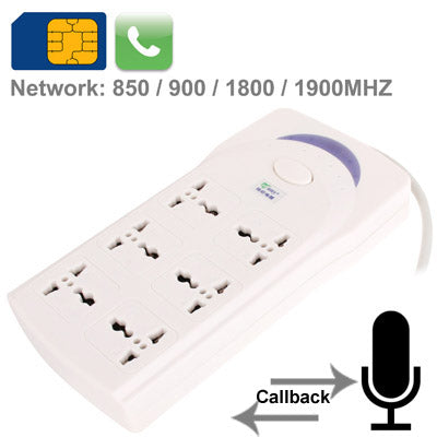 6 Way Universal Interface Power Extension Socket Style Audio Monitor with Automatic Callback, SIM Card Network: 850 / 900 / 1800 / 900MHZ (AU + EU Plug)(White)