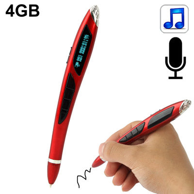 Multi-Function Digital Voice Recorder Pen MP3 Player with 4GB Memory & LED Display Screen, Built-in Rechargeable Battery(Red)