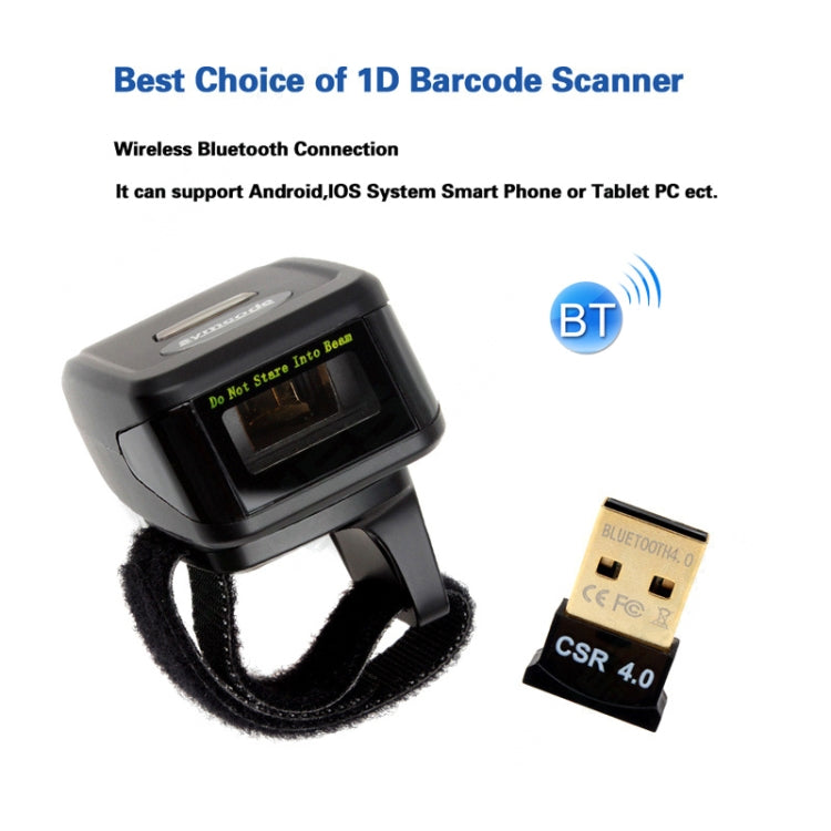 MJ-R30 Portable 1D Wearable Ring Mini Bluetooth Barcode Scanner, Compatible with Android & iOS