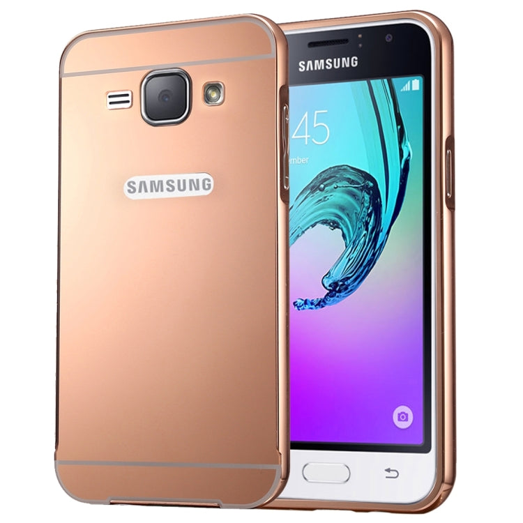 For Galaxy J1 (2016) / J120 Fashionable Electroplating PC Push Pull Back Shell Cover + Metal Bumper Frame