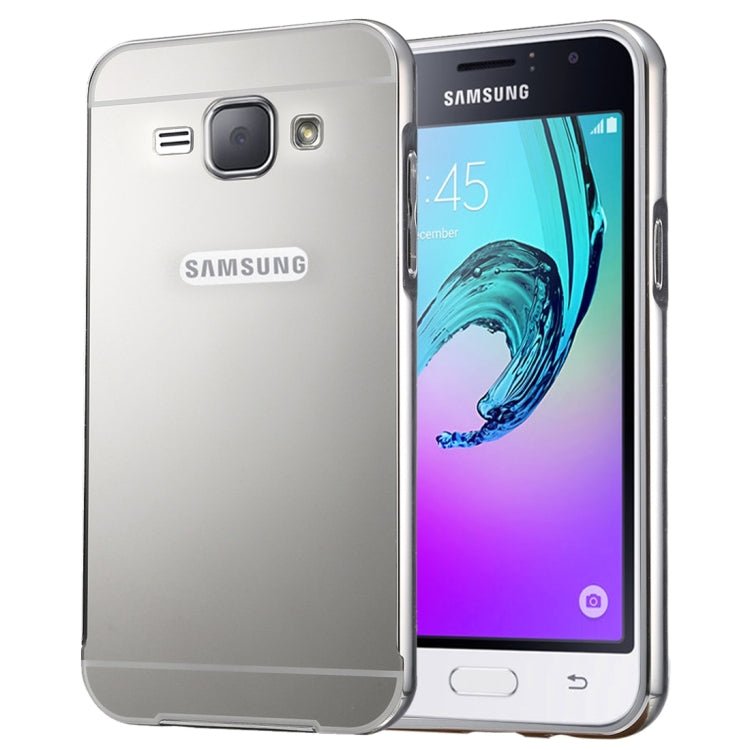 For Galaxy J1 (2016) / J120 Fashionable Electroplating PC Push Pull Back Shell Cover + Metal Bumper Frame