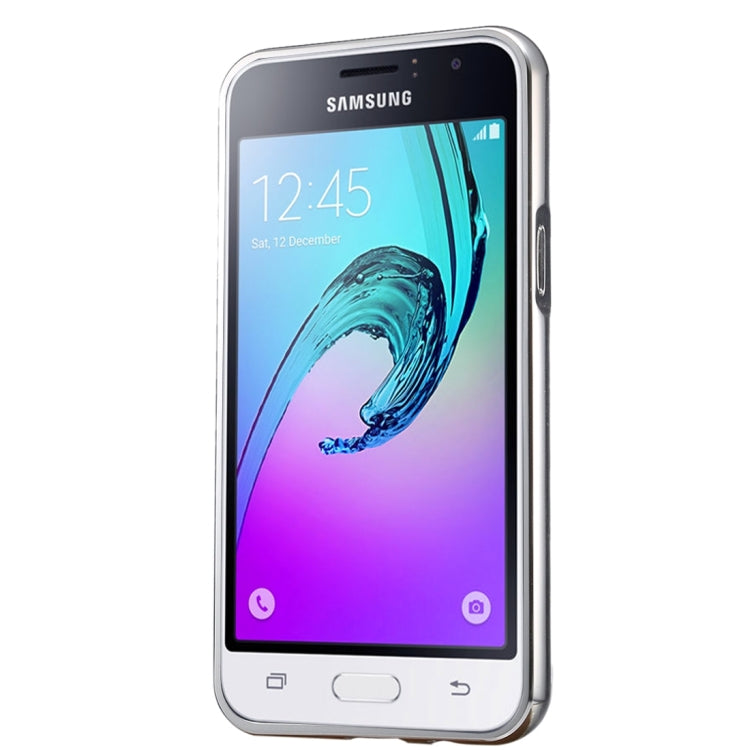 For Galaxy J1 (2016) / J120 Fashionable Electroplating PC Push Pull Back Shell Cover + Metal Bumper Frame