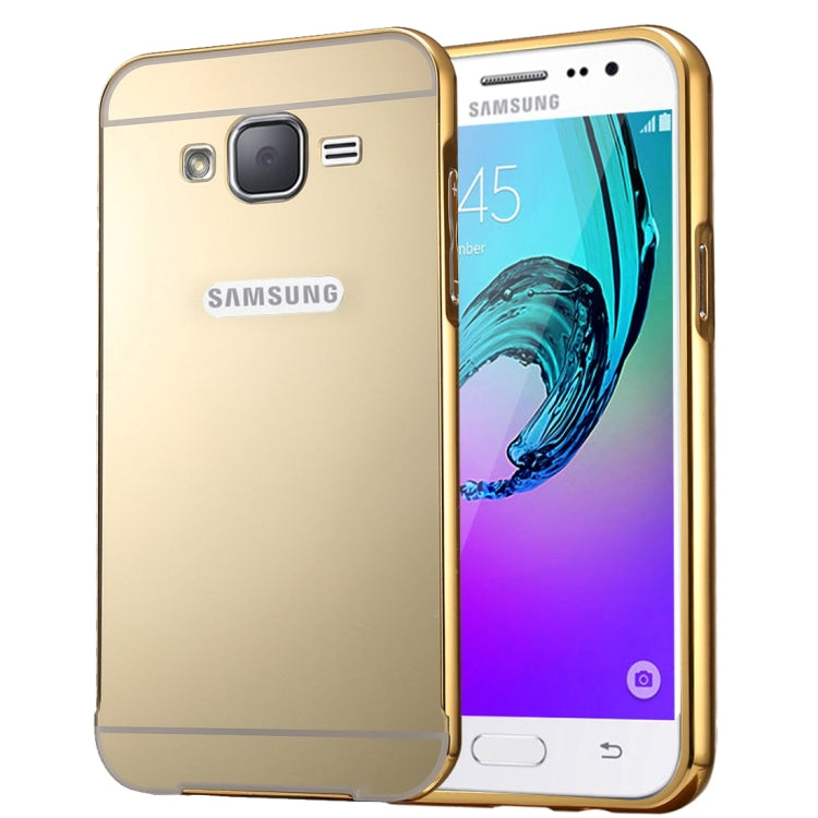 For Galaxy J2 (2016) / J200F / J200G Fashionable Electroplating PC Push Pull Back Shell Cover + Metal Bumper Frame