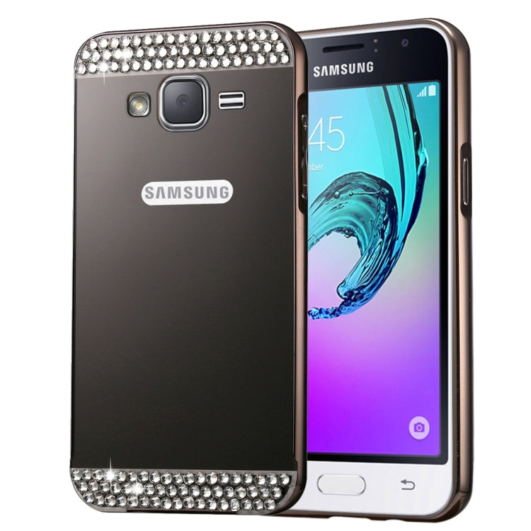 For Galaxy J1 (2016) / J120 Fashionable Diamond Encrusted Electroplating PC Push Pull Back Shell Cover + Metal Bumper Frame