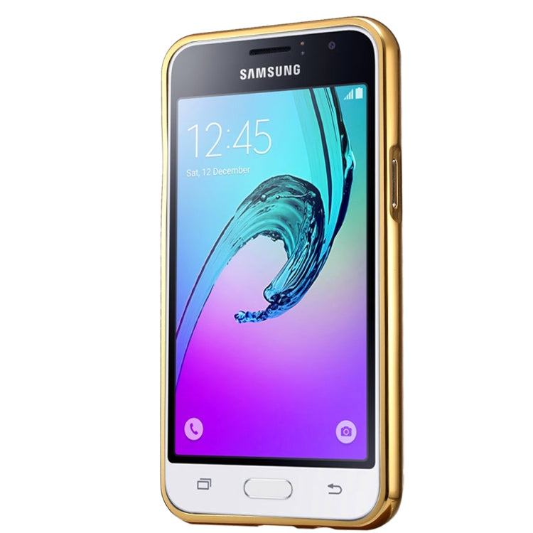 For Galaxy J1 (2016) / J120 Fashionable Diamond Encrusted Electroplating PC Push Pull Back Shell Cover + Metal Bumper Frame