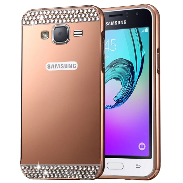For Galaxy J1 (2016) / J120 Fashionable Diamond Encrusted Electroplating PC Push Pull Back Shell Cover + Metal Bumper Frame