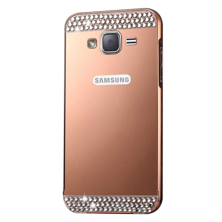 For Galaxy J1 (2016) / J120 Fashionable Diamond Encrusted Electroplating PC Push Pull Back Shell Cover + Metal Bumper Frame