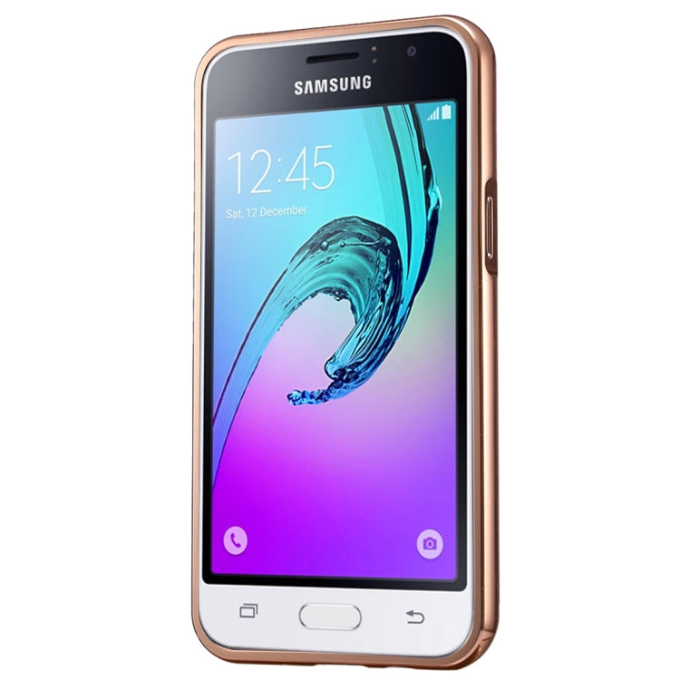 For Galaxy J1 (2016) / J120 Fashionable Diamond Encrusted Electroplating PC Push Pull Back Shell Cover + Metal Bumper Frame