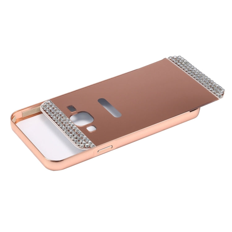 For Galaxy J1 (2016) / J120 Fashionable Diamond Encrusted Electroplating PC Push Pull Back Shell Cover + Metal Bumper Frame