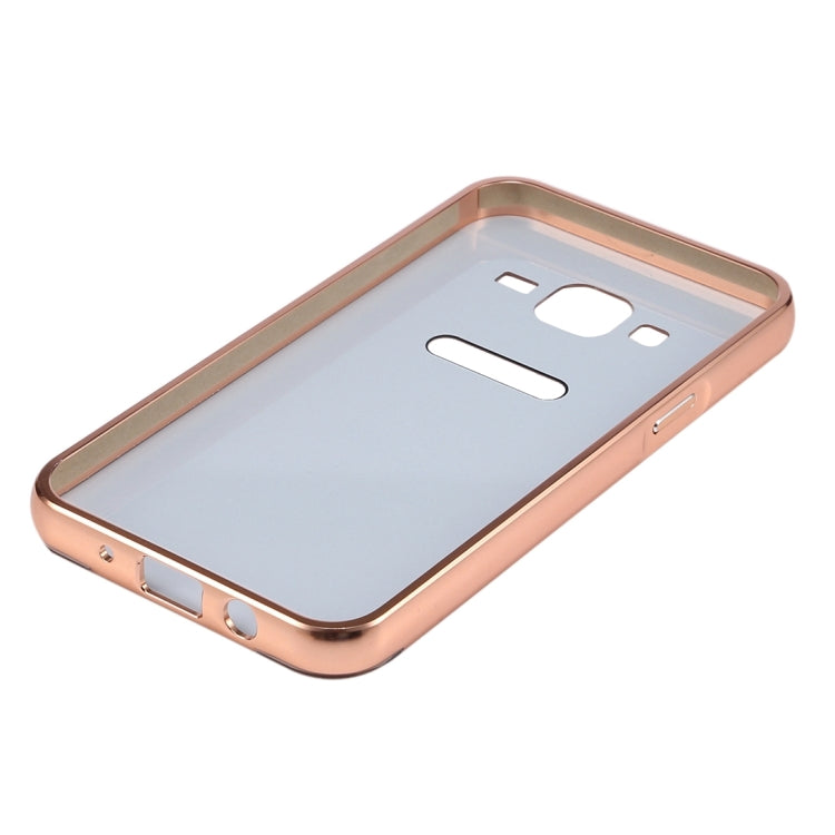 For Galaxy J1 (2016) / J120 Fashionable Diamond Encrusted Electroplating PC Push Pull Back Shell Cover + Metal Bumper Frame