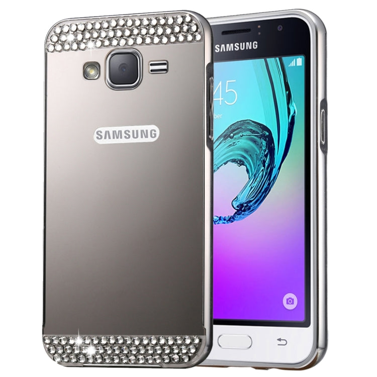 For Galaxy J1 (2016) / J120 Fashionable Diamond Encrusted Electroplating PC Push Pull Back Shell Cover + Metal Bumper Frame