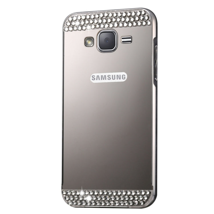 For Galaxy J1 (2016) / J120 Fashionable Diamond Encrusted Electroplating PC Push Pull Back Shell Cover + Metal Bumper Frame
