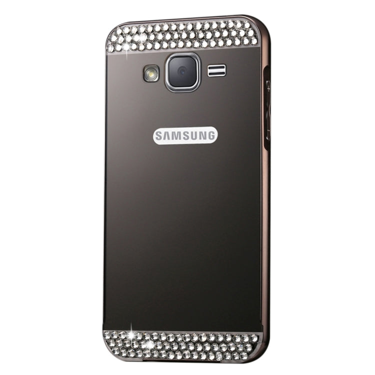 For Galaxy J2 (2016) / J200F / J200G Fashionable Diamond Encrusted Electroplating PC Push Pull Back Shell Cover + Metal Bumper Frame