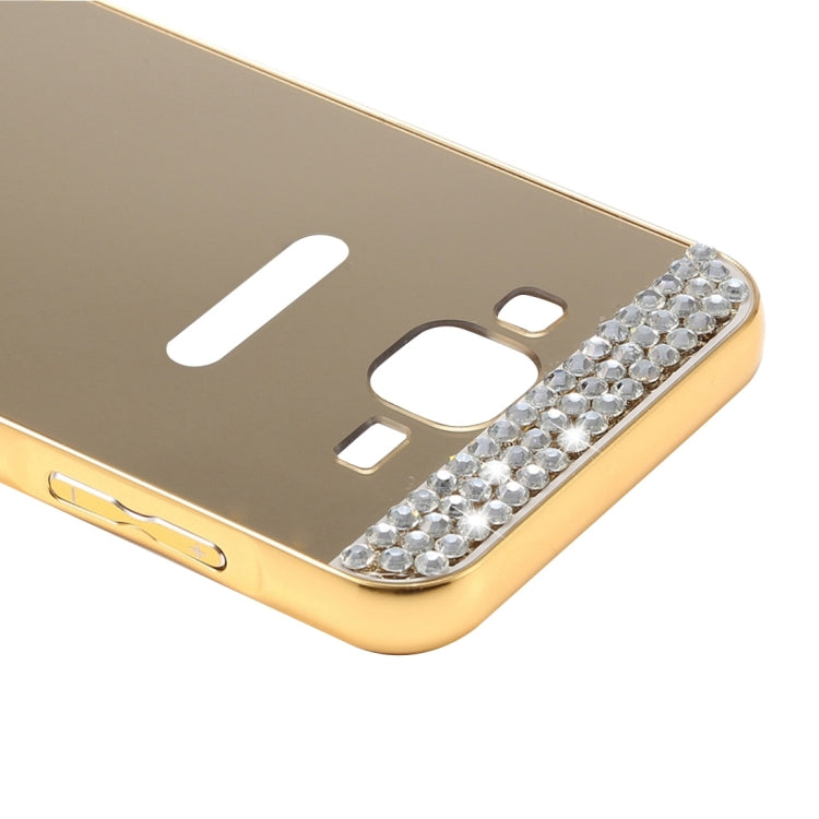 For Galaxy J2 (2016) / J200F / J200G Fashionable Diamond Encrusted Electroplating PC Push Pull Back Shell Cover + Metal Bumper Frame