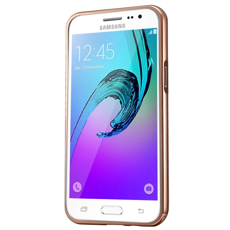 For Galaxy J2 (2016) / J200F / J200G Fashionable Diamond Encrusted Electroplating PC Push Pull Back Shell Cover + Metal Bumper Frame