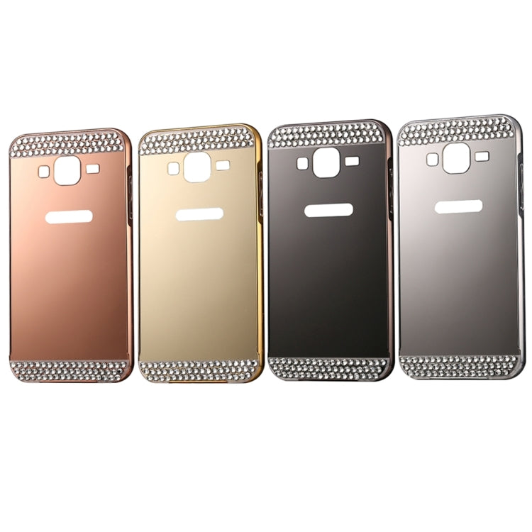 For Galaxy J2 (2016) / J200F / J200G Fashionable Diamond Encrusted Electroplating PC Push Pull Back Shell Cover + Metal Bumper Frame