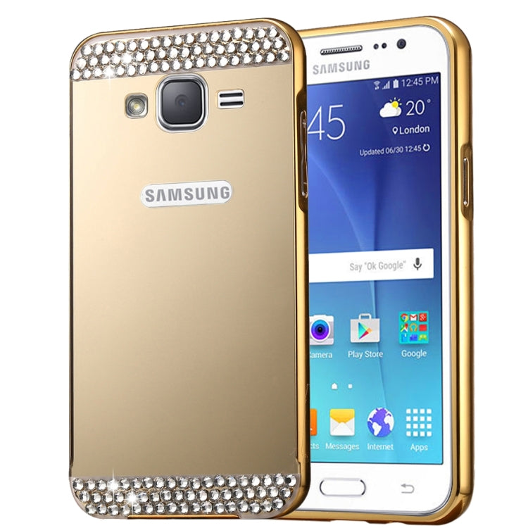 For Galaxy J5 (2016) / J510 Fashionable Diamond Encrusted Electroplating PC Push Pull Back Shell Cover + Metal Bumper Frame