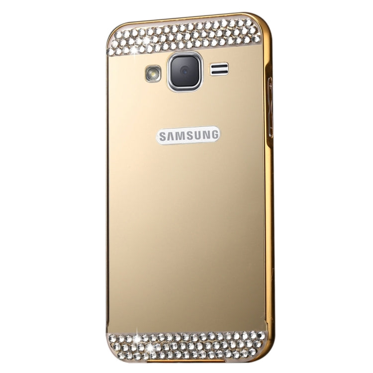 For Galaxy J5 (2016) / J510 Fashionable Diamond Encrusted Electroplating PC Push Pull Back Shell Cover + Metal Bumper Frame