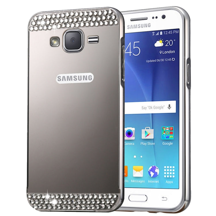 For Galaxy J5 (2016) / J510 Fashionable Diamond Encrusted Electroplating PC Push Pull Back Shell Cover + Metal Bumper Frame