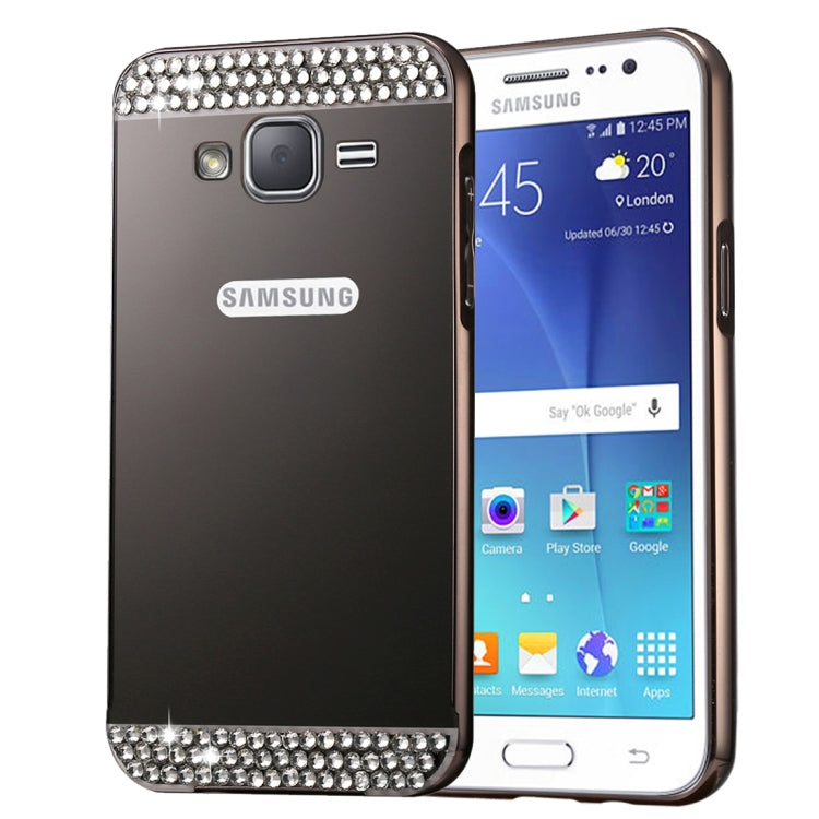For Galaxy J7 (2016) / J710 Fashionable Diamond Encrusted Electroplating PC Push Pull Back Shell Cover + Metal Bumper Frame