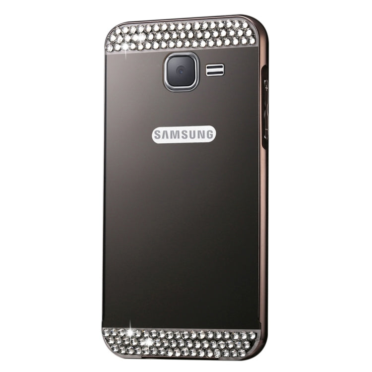For Galaxy J1 Mini / J105 Fashionable Diamond Encrusted Electroplating PC Push Pull Back Shell Cover + Metal Bumper Frame