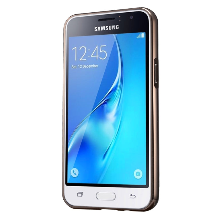 For Galaxy J1 Mini / J105 Fashionable Diamond Encrusted Electroplating PC Push Pull Back Shell Cover + Metal Bumper Frame
