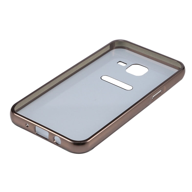 For Galaxy J1 Mini / J105 Fashionable Diamond Encrusted Electroplating PC Push Pull Back Shell Cover + Metal Bumper Frame