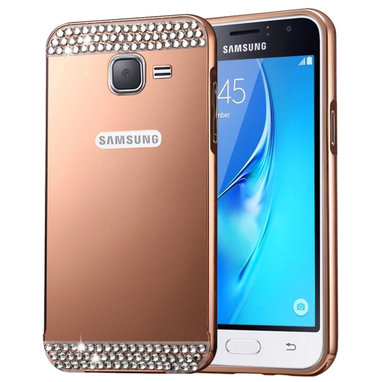 For Galaxy J1 Mini / J105 Fashionable Diamond Encrusted Electroplating PC Push Pull Back Shell Cover + Metal Bumper Frame