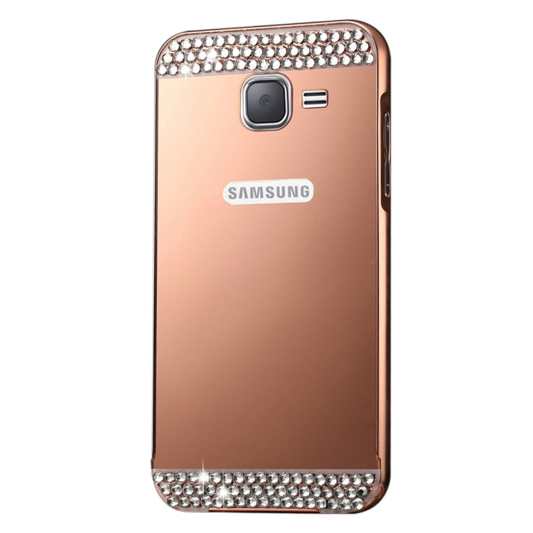 For Galaxy J1 Mini / J105 Fashionable Diamond Encrusted Electroplating PC Push Pull Back Shell Cover + Metal Bumper Frame
