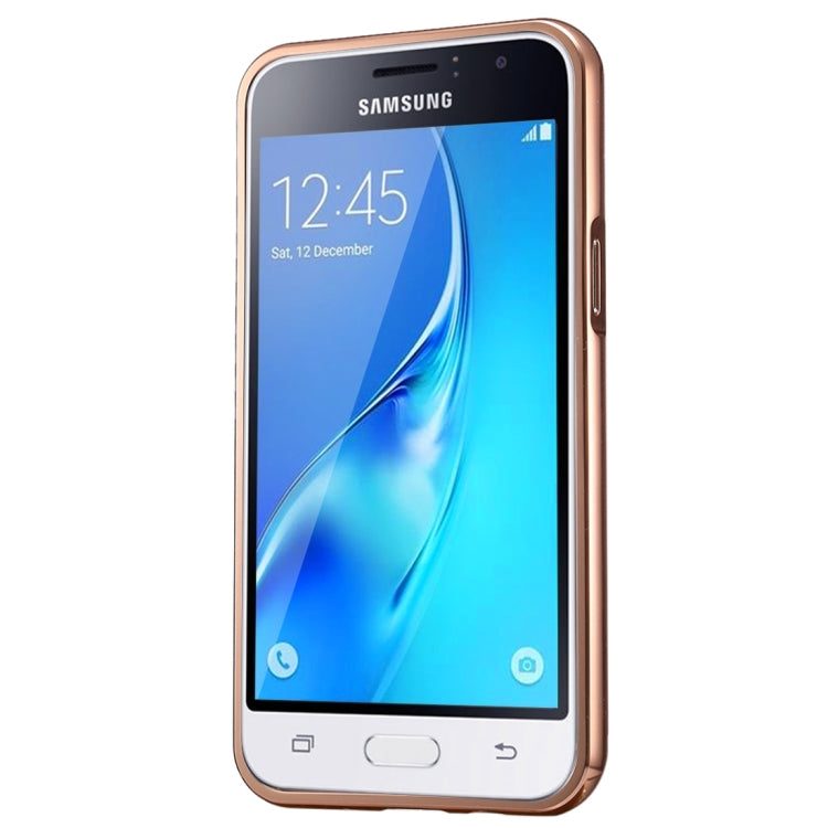 For Galaxy J1 Mini / J105 Fashionable Diamond Encrusted Electroplating PC Push Pull Back Shell Cover + Metal Bumper Frame