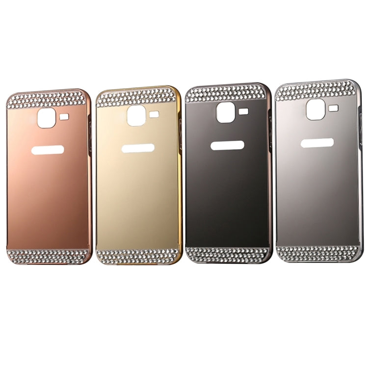 For Galaxy J1 Mini / J105 Fashionable Diamond Encrusted Electroplating PC Push Pull Back Shell Cover + Metal Bumper Frame