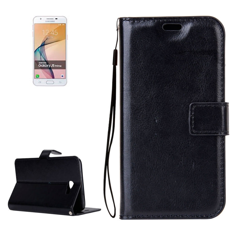 For Galaxy J5 Prime Crazy Horse Texture Horizontal Flip Leather Protective Case with Holder & Card Slots & Wallet & Lanyard & Photo Frame
