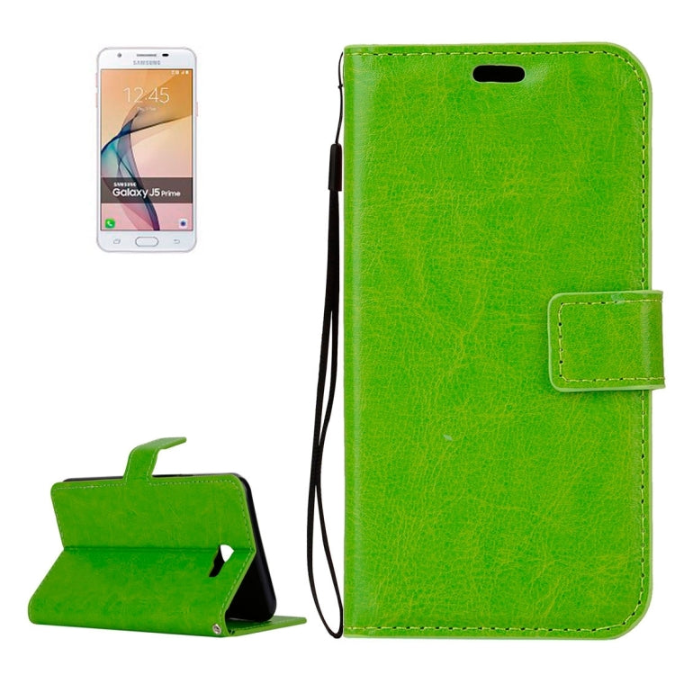 For Galaxy J5 Prime Crazy Horse Texture Horizontal Flip Leather Protective Case with Holder & Card Slots & Wallet & Lanyard & Photo Frame
