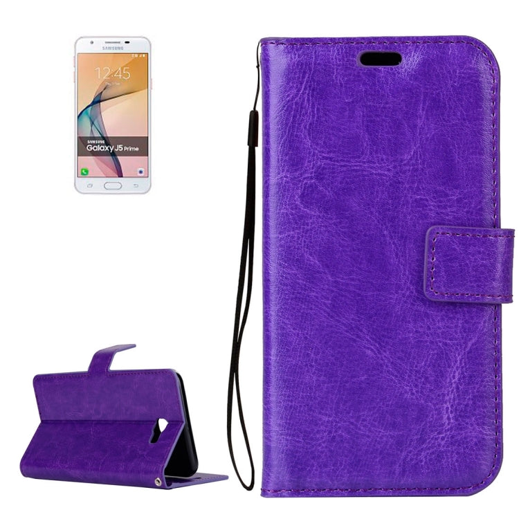 For Galaxy J5 Prime Crazy Horse Texture Horizontal Flip Leather Protective Case with Holder & Card Slots & Wallet & Lanyard & Photo Frame