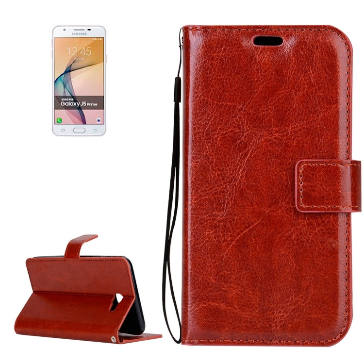 For Galaxy J5 Prime Crazy Horse Texture Horizontal Flip Leather Protective Case with Holder & Card Slots & Wallet & Lanyard & Photo Frame