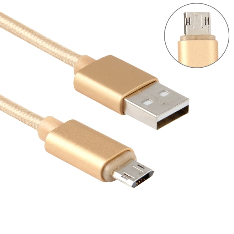 1m Woven Style Metal Head Micro USB with Both Sides to USB Data / Charger Cable for Galaxy S7 / S6 / S6 edge / S6 edge+, HTC, Sony(Gold)