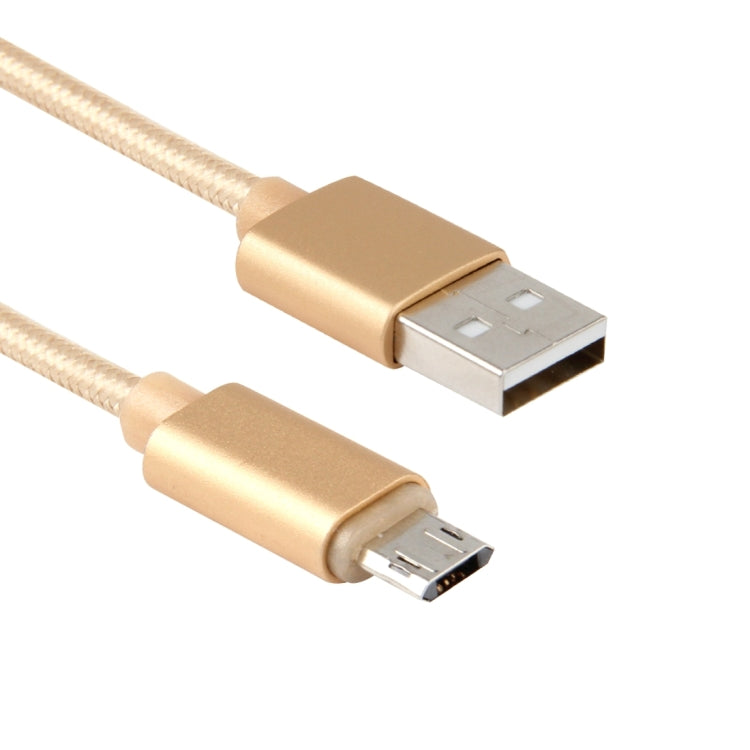 1m Woven Style Metal Head Micro USB with Both Sides to USB Data / Charger Cable for Galaxy S7 / S6 / S6 edge / S6 edge+, HTC, Sony(Gold)