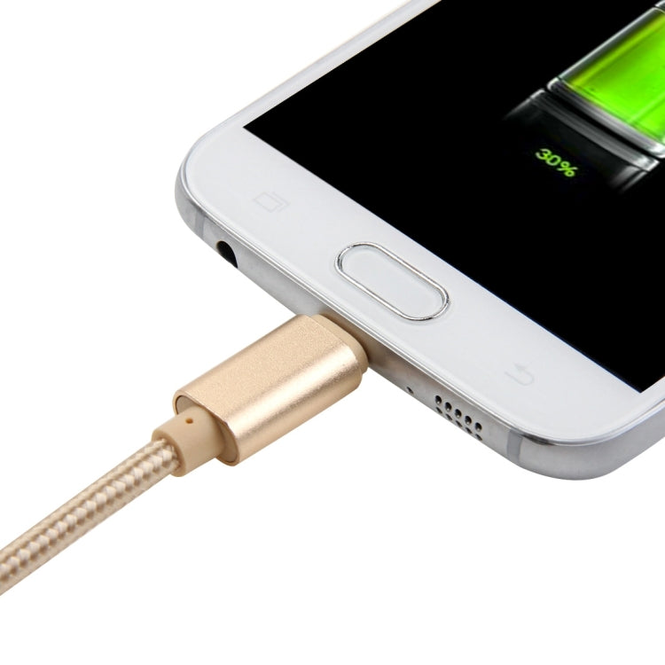 1m Woven Style Metal Head Micro USB with Both Sides to USB Data / Charger Cable for Galaxy S7 / S6 / S6 edge / S6 edge+, HTC, Sony(Gold)