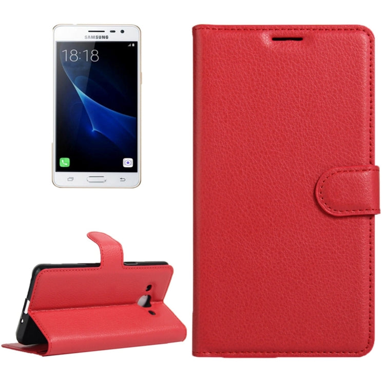 For Galaxy J3 Pro Litchi Texture Horizontal Flip Leather Case with Magnetic Buckle & Holder & Card Slots & Wallet