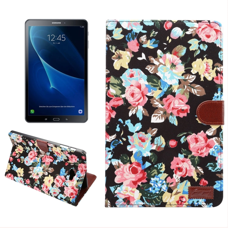 For Galaxy Tab A 10.1 / T580 Flower Pattern Cloth Surface Horizontal Flip Leather Case with Card Slots & Holder & Wallet & Photo Frame(Black)