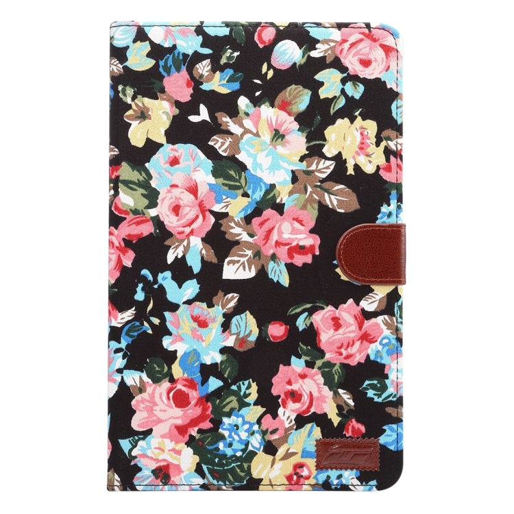 For Galaxy Tab A 10.1 / T580 Flower Pattern Cloth Surface Horizontal Flip Leather Case with Card Slots & Holder & Wallet & Photo Frame(Black)