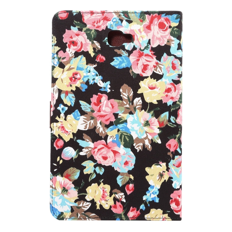 For Galaxy Tab A 10.1 / T580 Flower Pattern Cloth Surface Horizontal Flip Leather Case with Card Slots & Holder & Wallet & Photo Frame(Black)
