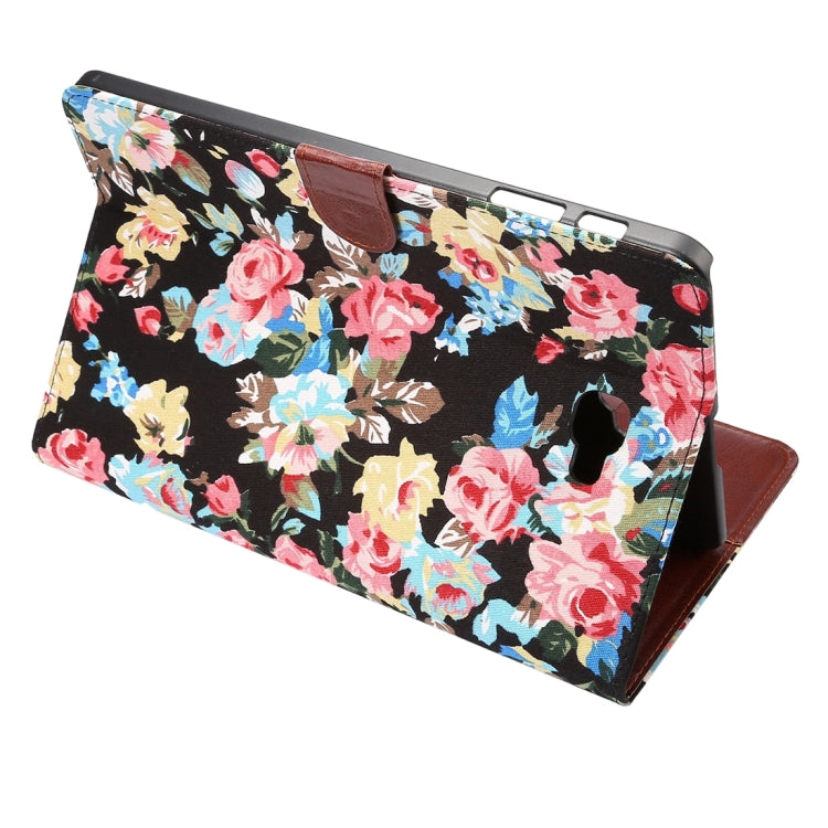For Galaxy Tab A 10.1 / T580 Flower Pattern Cloth Surface Horizontal Flip Leather Case with Card Slots & Holder & Wallet & Photo Frame(Black)