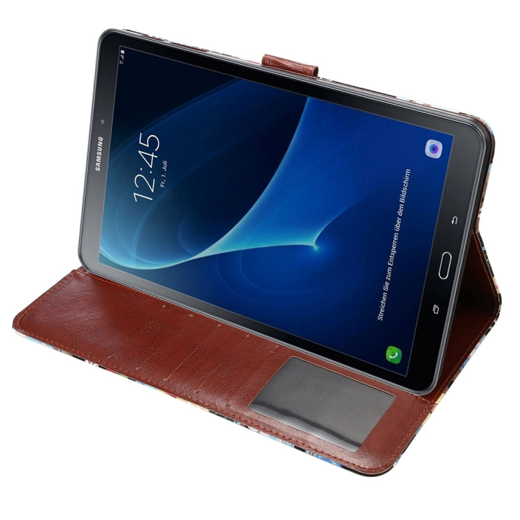 For Galaxy Tab A 10.1 / T580 Flower Pattern Cloth Surface Horizontal Flip Leather Case with Card Slots & Holder & Wallet & Photo Frame(Black)